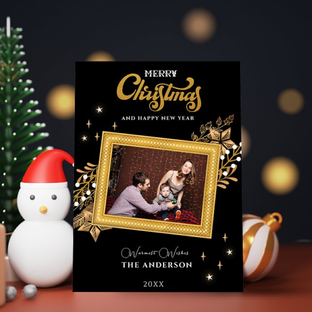 Frohe Weihnachts-Schwarz-Gold-Bogen-Foto-Urlaub Einladung (Von Creator hochgeladen)