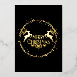 Frohe Weihnachts-Schwarz und Gold Glitzer Hirschst Folien Feiertagskarte