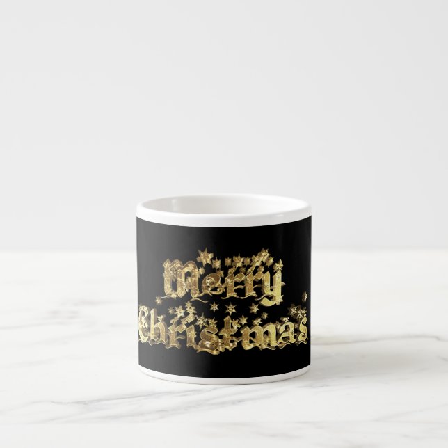Frohe Weihnachts Schwarz und Gold Stars Typografie Espressotasse (Vorderseite)