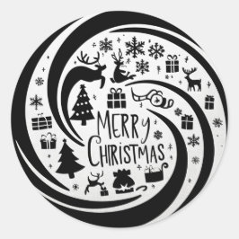 Frohe Weihnachts schwarze Grafik Runder Aufkleber