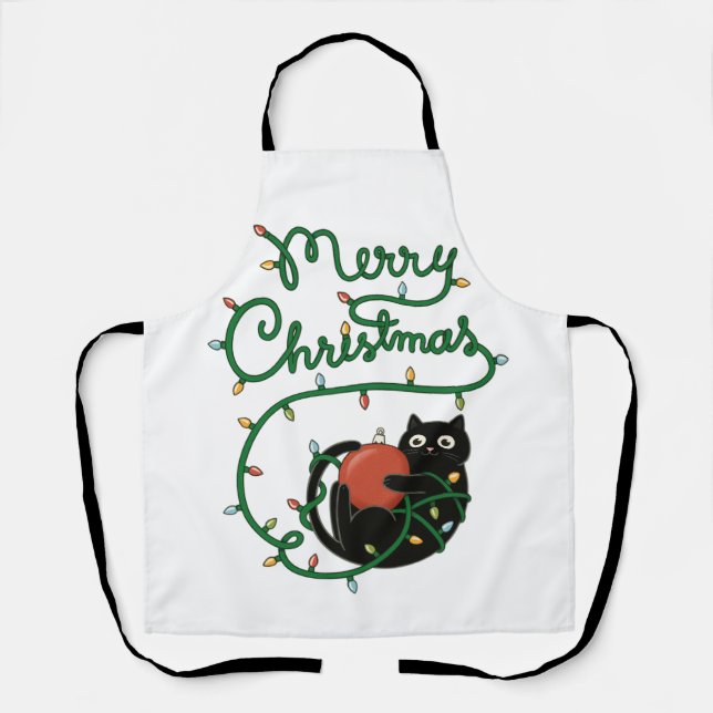 Frohe Weihnachts Schwarze Katze mit Ornament und L Schürze (Vorderseite)
