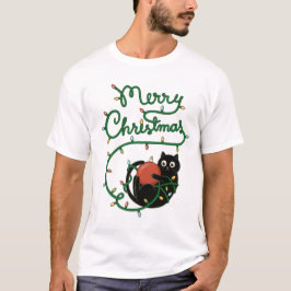 Frohe Weihnachts Schwarze Katze mit Ornament und L T-Shirt