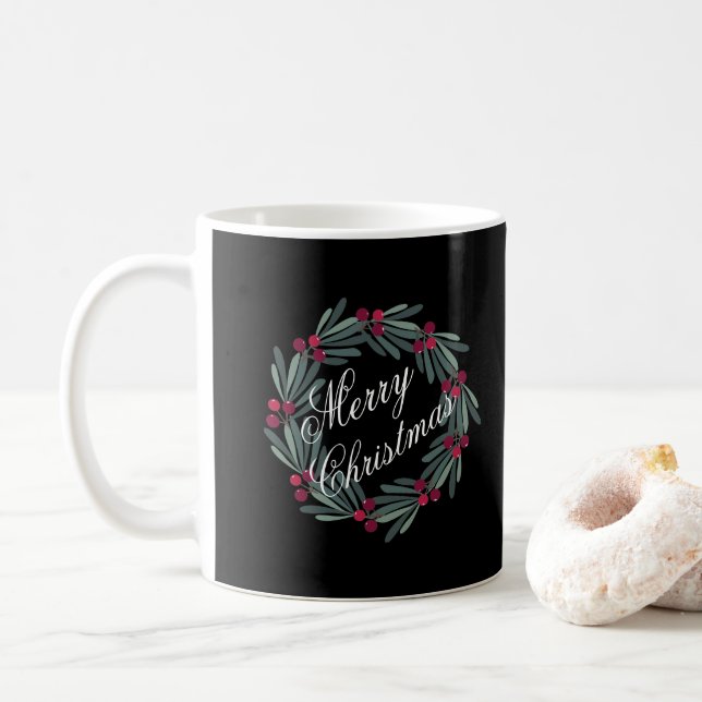 Frohe Weihnachts Schwarzer Kranz Hübsch Kaffeetasse (Mit Donut)