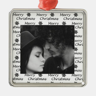 Frohe Weihnachts Schwarzes Foto Ornament Aus Metall