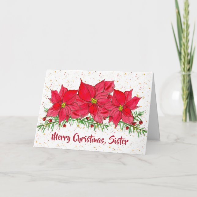 Frohe Weihnachts-Schwester Poinsettia Blume Karte (Vorderseite)