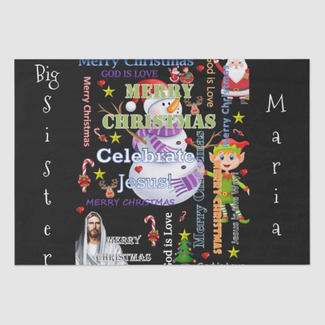 Frohe Weihnachts-SchwesterTissue Paper Jesus Santa Seidenpapier (Vorderseite)