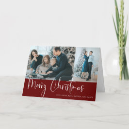 Frohe Weihnachts-Script 2 Foto Collage Holiday Red Karte