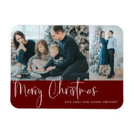 Frohe Weihnachts-Script 2 Foto Collage Holiday Red Magnet
