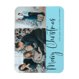 Frohe Weihnachts Script 2 Foto Holiday Blue Magnet