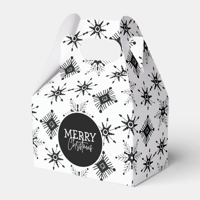 Frohe Weihnachts-Script Black Snowflakes Geschenkschachtel (Vorderseite)