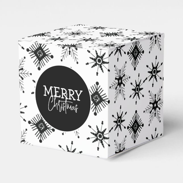 Frohe Weihnachts-Script Black Snowflakes Geschenkschachtel (Vorderseite)