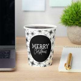 Frohe Weihnachts-Script Black Snowflakes Pappbecher