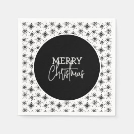 Frohe Weihnachts-Script Black Snowflakes Serviette