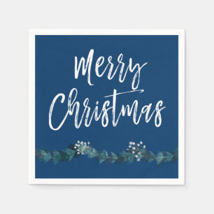 Frohe Weihnachts-Script Blue Christmas Serviette
