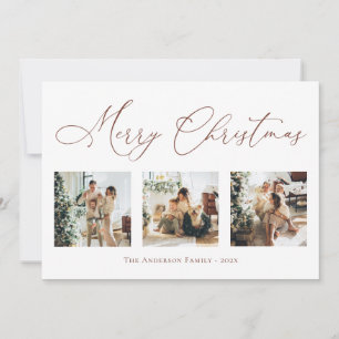 Frohe Weihnachts Script Brown Multi Foto Collage Feiertagskarte