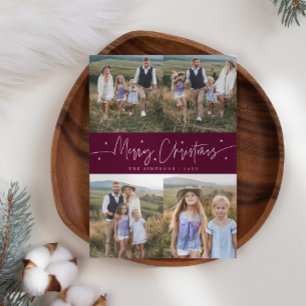 Frohe Weihnachts Script Cranberry Multi Foto Feiertagskarte