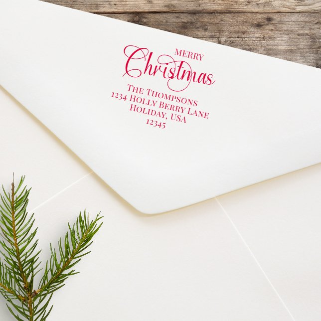 Frohe Weihnachts-Script Custom-Rücksendeadresse Permastempel (Merry Christmas Holiday Return address stamp. )