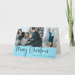 Frohe Weihnachts Script Foto Collage Holiday Blue Karte