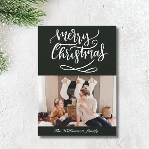 Frohe Weihnachts-Script-Foto Dark Green Feiertagskarte
