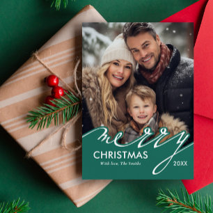 Frohe Weihnachts-Script-Foto Feiertagskarte