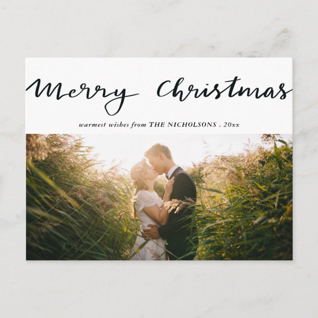 Frohe Weihnachts Script Foto Holiday Feiertagspostkarte (Vorderseite)