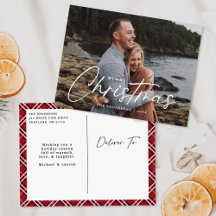 Frohe Weihnachts-Script-Foto Holiday Postcard