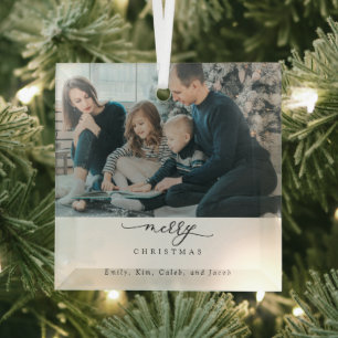 Frohe Weihnachts-Script-Foto Moderner Chic Minimal Ornament Aus Glas