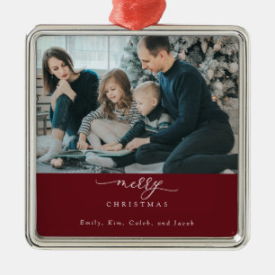 Frohe Weihnachts-Script-Foto Modernes Chic Red Whi Ornament Aus Metall