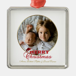 Frohe Weihnachts-Script-Foto Monogram Ornament Aus Metall