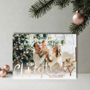 Frohe Weihnachts Script Foto Rose Gold Folien Feiertagskarte