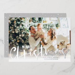 Frohe Weihnachts-Script-Foto Silver Folien Feiertagskarte