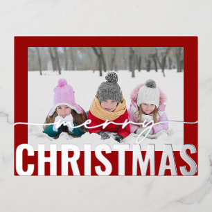 Frohe Weihnachts-Script-Foto Simple Modern Folien Feiertagspostkarte