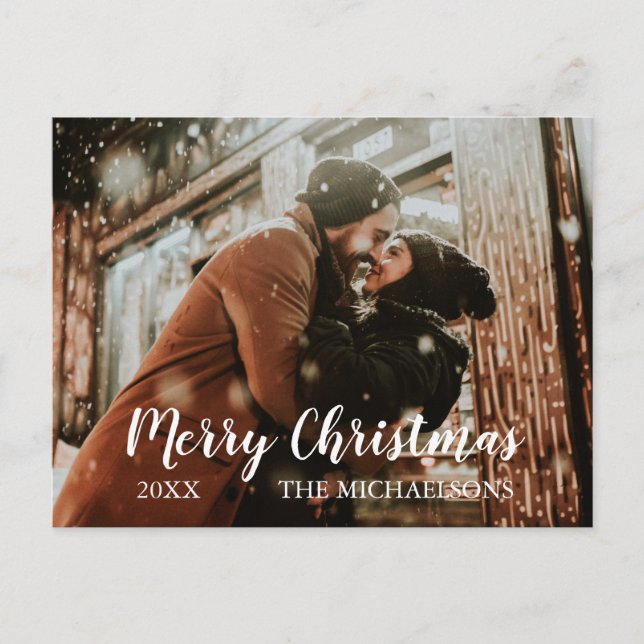 Frohe Weihnachts-Script-Foto-Weihnachtskarte Feiertagspostkarte (Vorderseite)
