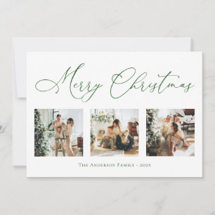 Frohe Weihnachts Script Green 2 Multi Foto Collage Feiertagskarte