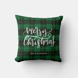 Frohe Weihnachts-Script Green Kariert Holiday Kissen