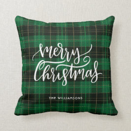 Frohe Weihnachts-Script Green Kariert Holiday Kissen