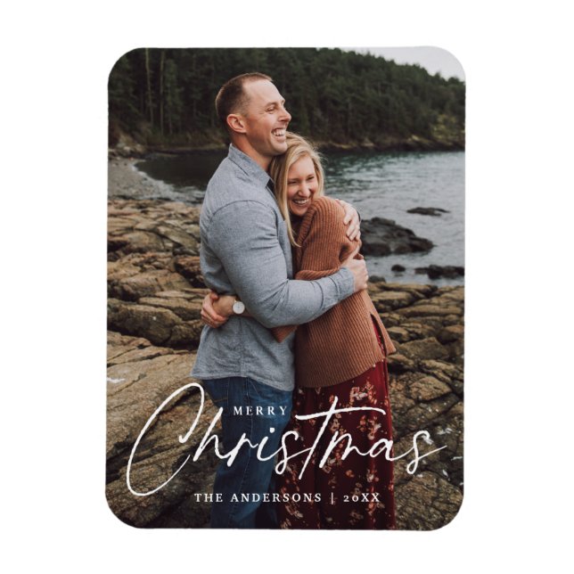 Frohe Weihnachts-Script-Holiday-Foto Magnet (Vertikal)