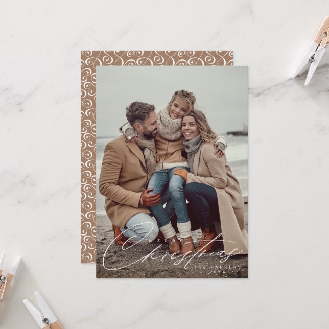 Frohe Weihnachts-Script Holiday Fotokarte Einladung (Vorderseite/Rückseite Beispiel)