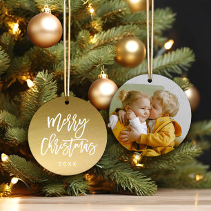 Frohe Weihnachts-Script-Imitate Gold Foil Foto Keramik Ornament