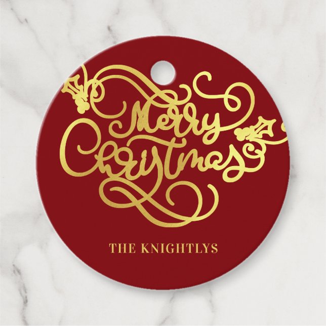 Frohe Weihnachts-Script-Imitate Gold Your Color Geschenkanhänger (Vorderseite)