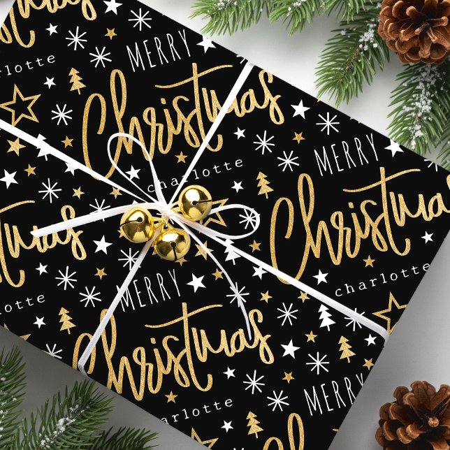 Frohe Weihnachts-Script-Individuelle Name Black Im Geschenkpapier (Von Creator hochgeladen)
