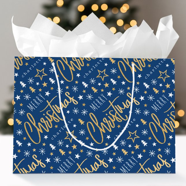 Frohe Weihnachts Script Individuelle Name Blue Imi Große Geschenktüte (Von Creator hochgeladen)