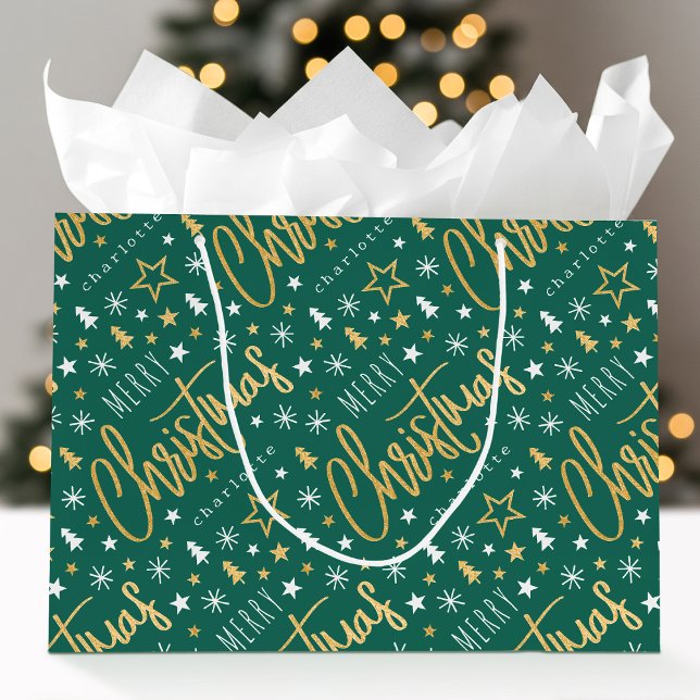 Frohe Weihnachts-Script-Individuelle Name Green Im Große Geschenktüte (Von Creator hochgeladen)