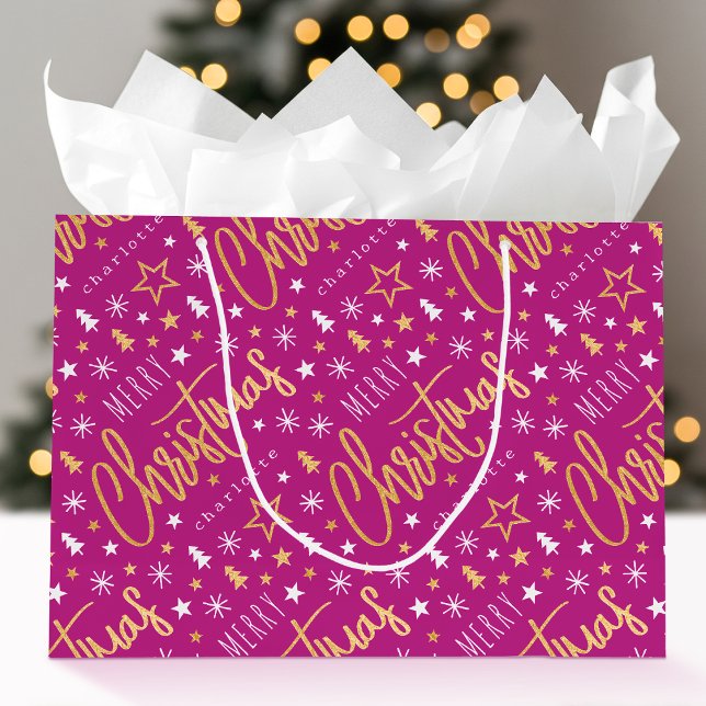 Frohe Weihnachts-Script-Individuelle Name Pink Imi Große Geschenktüte (Von Creator hochgeladen)