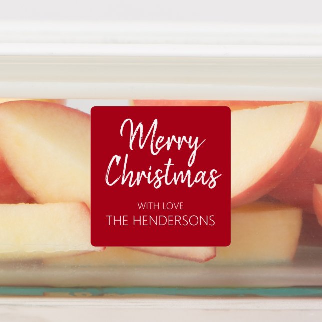 Frohe Weihnachts-Script Monogram Waterproof Food Etiketten (Befestigt)