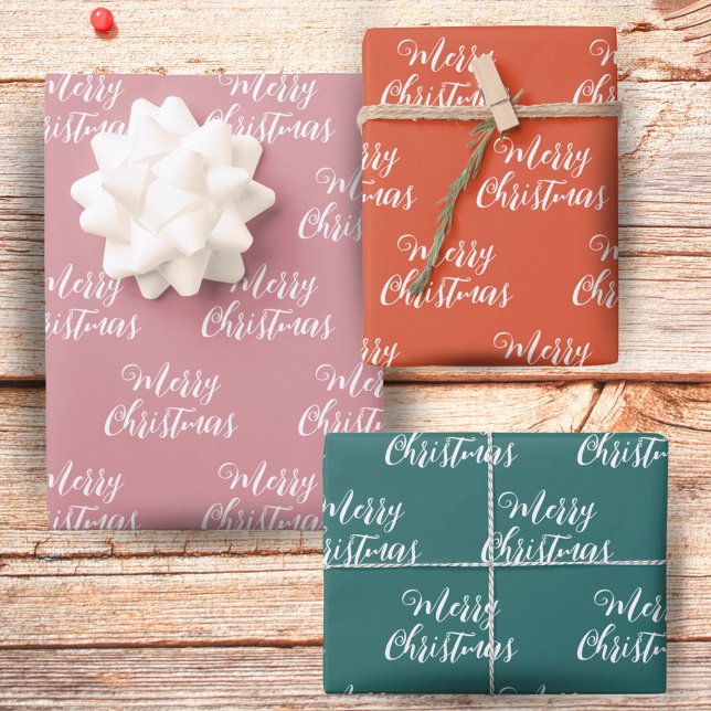 Frohe Weihnachts-Script-Muster Green Pink Orange Geschenkpapier Set (Von Creator hochgeladen)