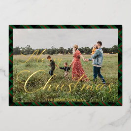 Frohe Weihnachts Script Navy Kariert Foto Holiday Folieneinladung