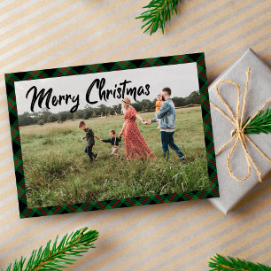 Frohe Weihnachts Script Navy Kariert Foto Holiday Mitteilungskarte