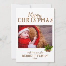 Frohe Weihnachts Script Pine Holiday Foto Card Feiertagskarte