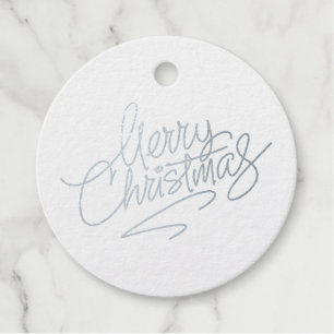 Frohe Weihnachts-Script Real Silver Foil Round Ges Geschenkanhänger